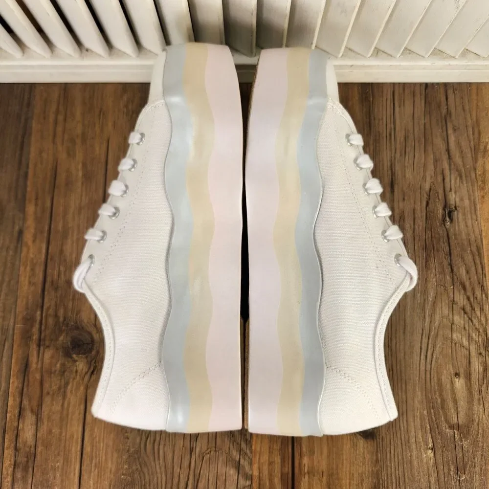 Keds Triple Up Canvas Wave Platform Shoes Womens Sz 7 M White Pastel Low WF66008
